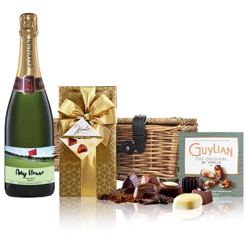 Personalised Champagne - Golf Label And Chocolates Hamper